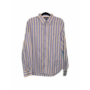 French Connection Men's Beige Blue Pin Stripe Button Up Long Sleeves Shirt XL